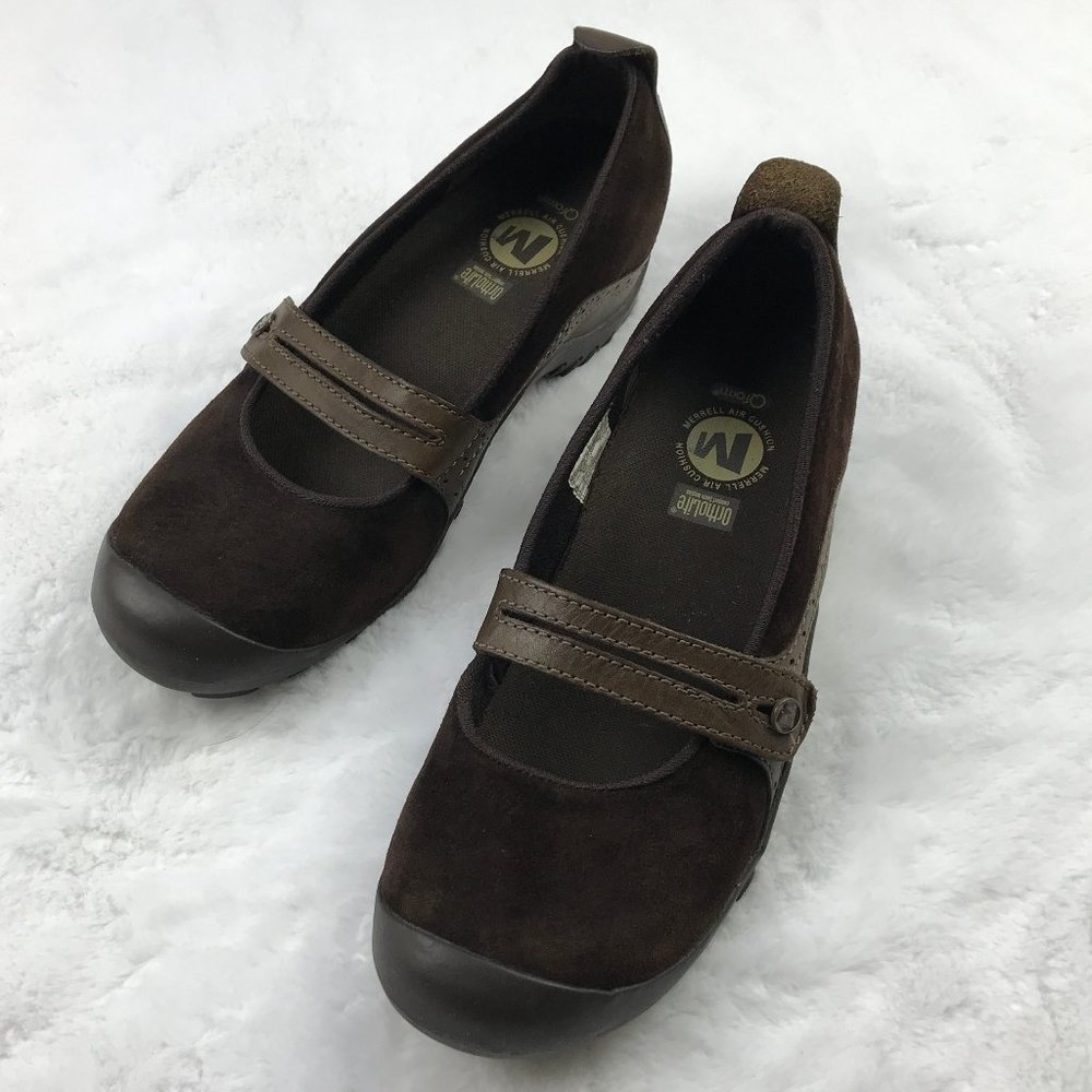 Merrell Ortholite Mary Jane Brown Suede Shoes 7.5